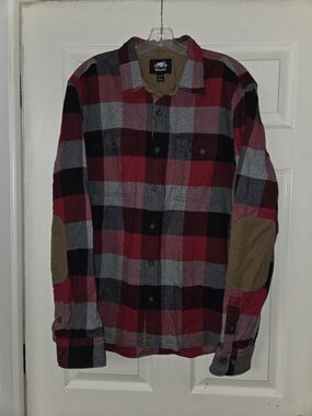 Roots Canada Mens Xl Red & Gray Buffalo Plaid Flannel Button-Up Shirt